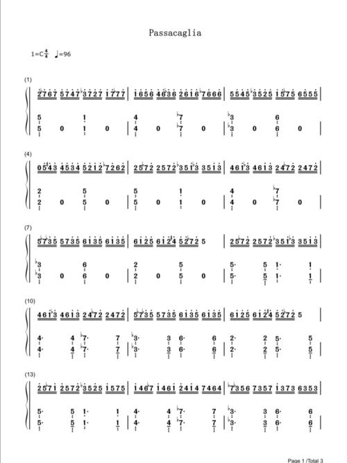 帕萨卡利亚～简谱双手_钢琴_影视_音乐