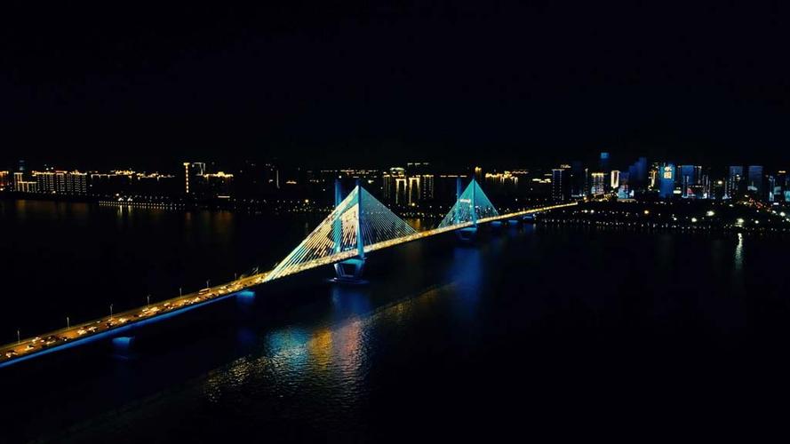 4k城市交通武汉长江二桥夜景交通航拍