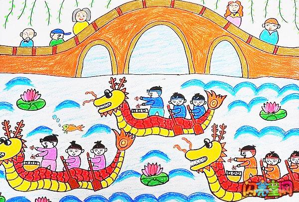 端午节划龙舟儿童画图片