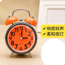 迷你led镜子创意儿童床头时钟电子表夜光魔镜简约 3寸打铃闹钟-桔红