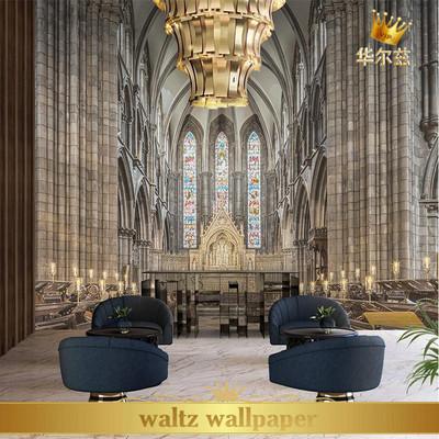 欧式皇室宫殿壁纸3d教堂建筑大型酒店西式餐厅背景墙空间延伸墙纸