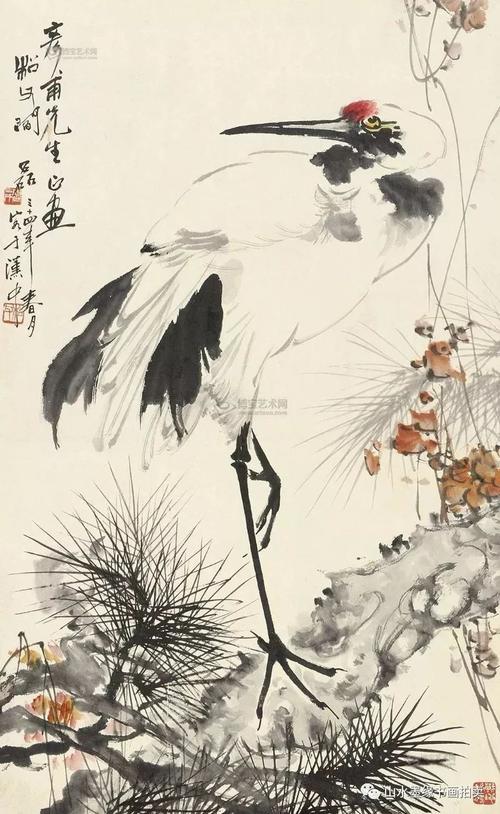 用写意画法表现丹顶鹤比使用工笔画法简单,但是在表现时要注意墨色的