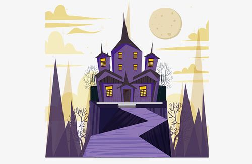 万圣节紫色卡通画城堡可爱恐怖