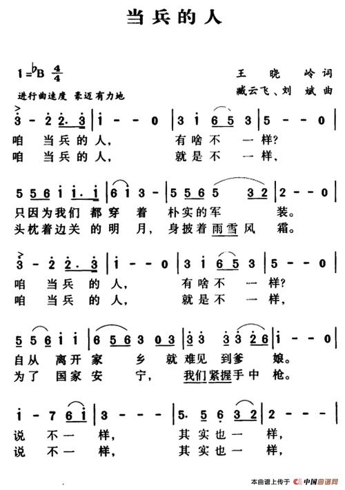 军歌金曲:当兵的人_简谱_搜谱网