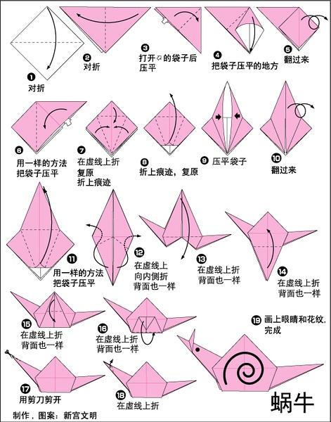 蜗牛的折纸步骤图解 怎样折蜗牛
