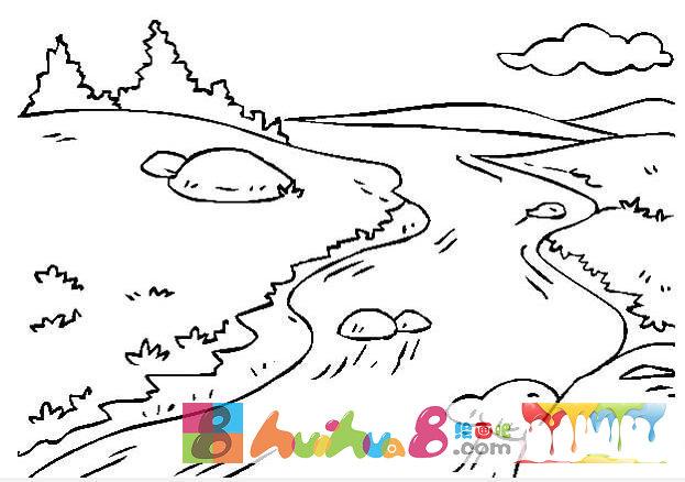 小河流水风景简笔画怎么画简单好看