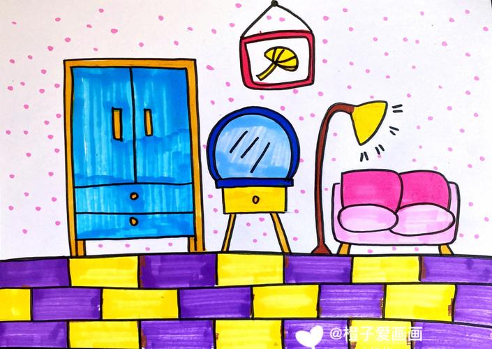 室内设计师 我的房间儿童画线描_儿童画_线描_绘画_室内设计_简笔画