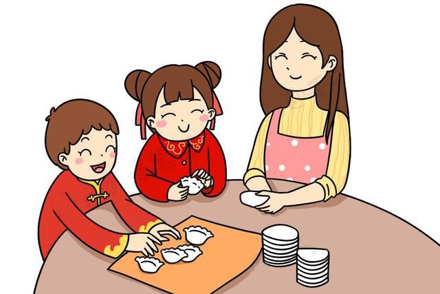 包饺子简笔画,一起包饺子