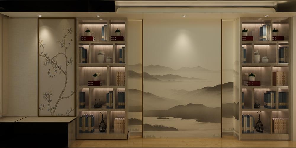 中式书房背景墙效果图