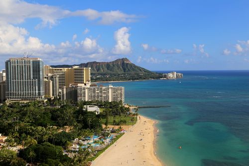 美国夏威夷瓦胡岛威基基海滩夏威夷人希尔顿度假村景观好美哈雷卡纳