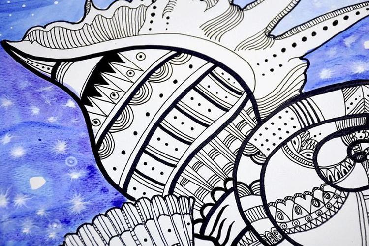 海螺线描创意儿童画美术课件