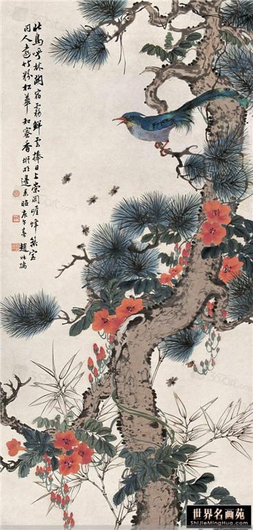 国画家赵叔孺写意花鸟作品