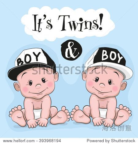 two cute cartoon twins boys on a blue background