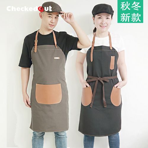 新款挂脖围裙帆布款韩版厨房做饭家居半身围裙服务员工作围裙定制