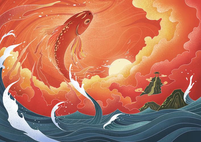 国风插画-《鲤跃》