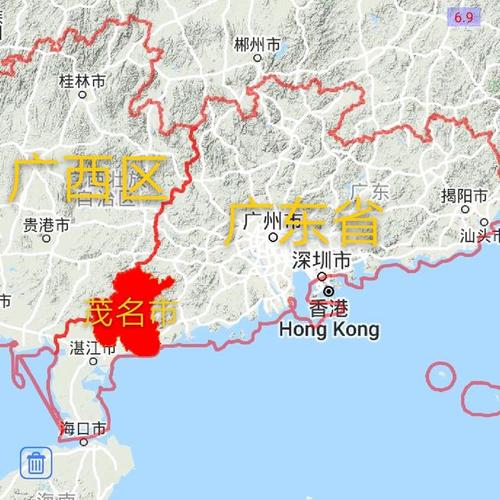茂名市在广东省的地理位置图