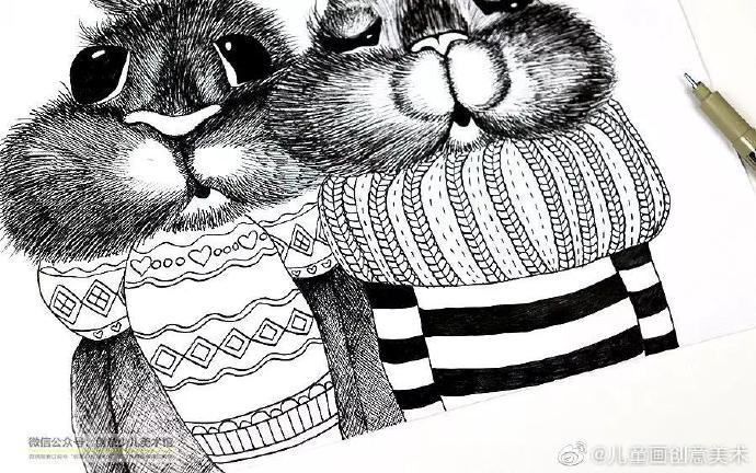 趣味儿童画##儿童画素材##黑白装饰画