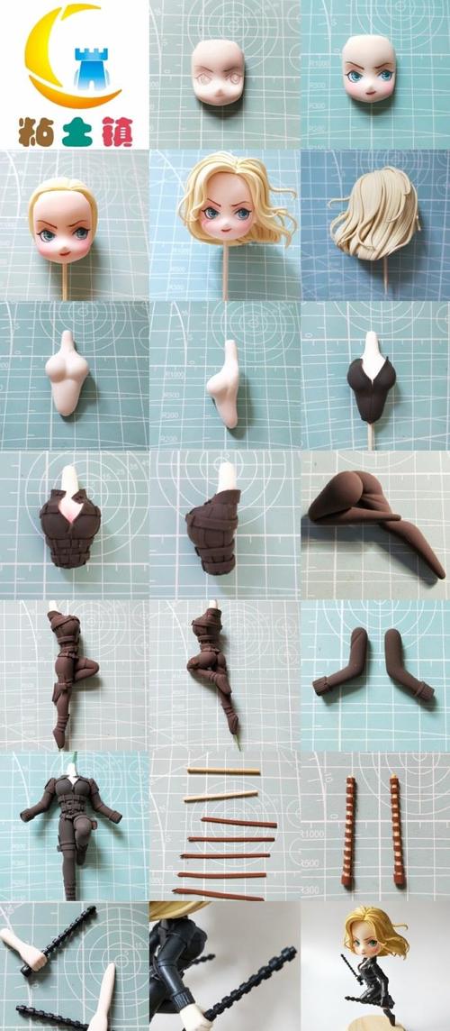 这里大家看看橡皮泥手工diy人物作品黑寡妇人偶的diy图
