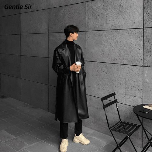 gentlesir仿真皮皮衣男长款帅气机车大衣风衣外套宽松韩版潮流ins