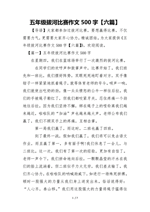 五年级拔河比赛作文500字六篇docx7页