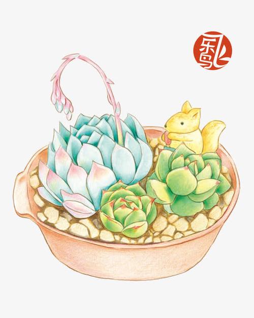 手绘,水彩画,多肉,卡通