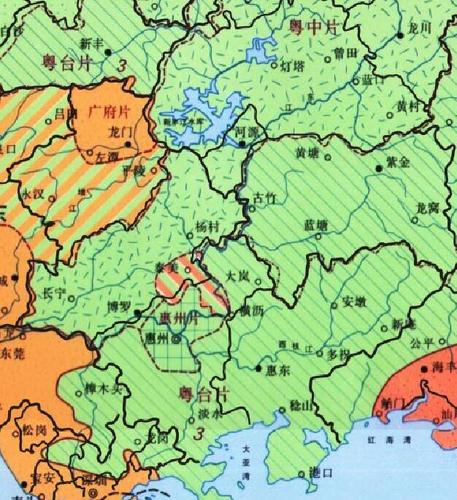 河源,惠州方言分布图