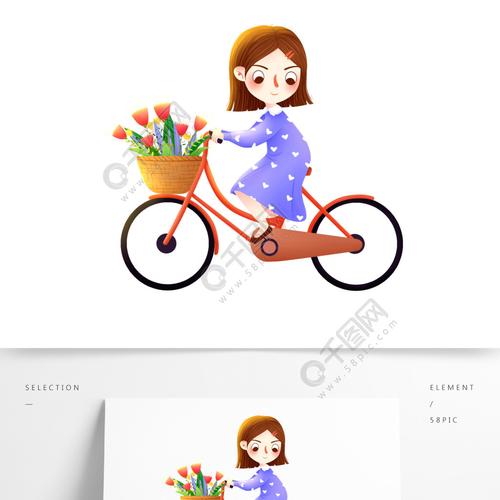 春季骑自行车旅行的女孩人物插画模板免费下载_psd