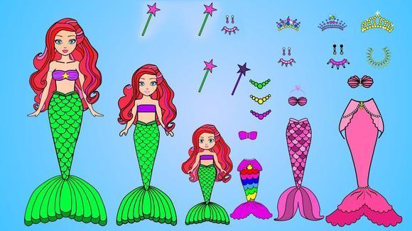 创意剪纸画,给纸娃娃海底美人鱼公主设计漂亮的裙子,做穿搭!