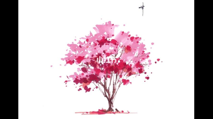 我为武汉画樱花-如何用马克笔画樱花树_上色_马克笔_我为武汉画樱花