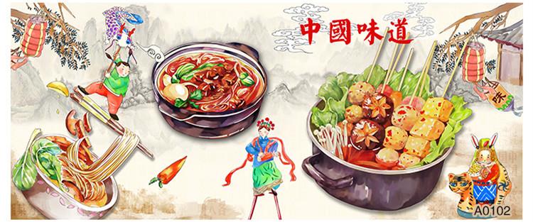 3d手绘工业风美食串串香壁纸餐厅饭店炸串大型壁画火锅麻辣烫墙纸