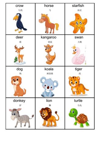 幼儿英语单词卡片动物篇.docx