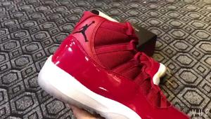 篮球鞋#乔丹11代全红头层aj11高帮大红乔治城大魔王篮球