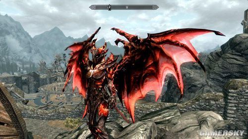 《上古卷轴5》红色火焰花纹恶魔甲以及独立翅膀mod