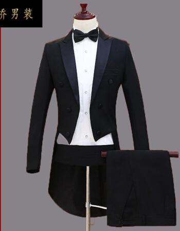 铭桥燕尾服男礼服套装伴郎装男主持人服装魔术师舞台演出燕尾服男黑