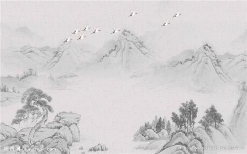 祠堂山水壁画简笔画