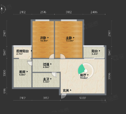 泽惠园2室1厅1卫86.86㎡南北56万