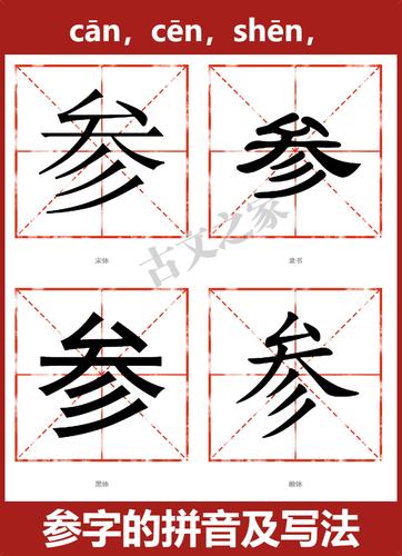 参字的拼音及宋体,隶书,楷体及黑体的字体样式欣赏