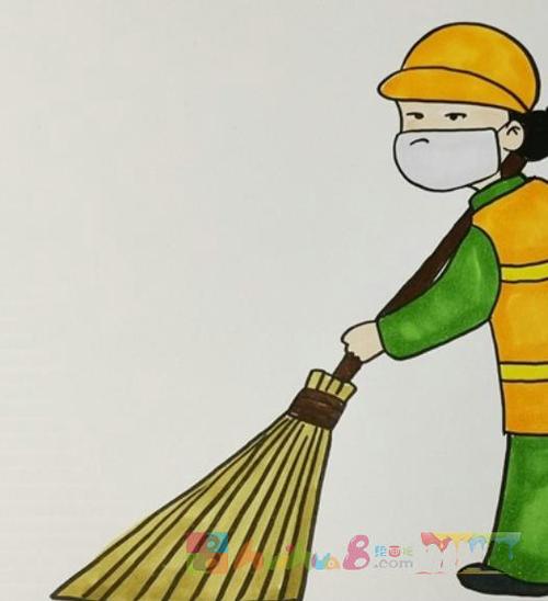环卫工人扫地简笔画彩色画法怎么画简笔画教程_绘画吧-画画