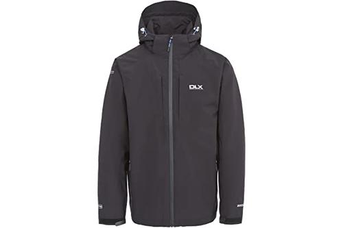 trespass 男式 kumar 防水夹克带可拆卸兜帽和腋下通风,黑色,l 码