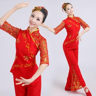 2019新款中老年秧歌服腰鼓舞扇子舞蹈服装古典舞演出服民族装热卖