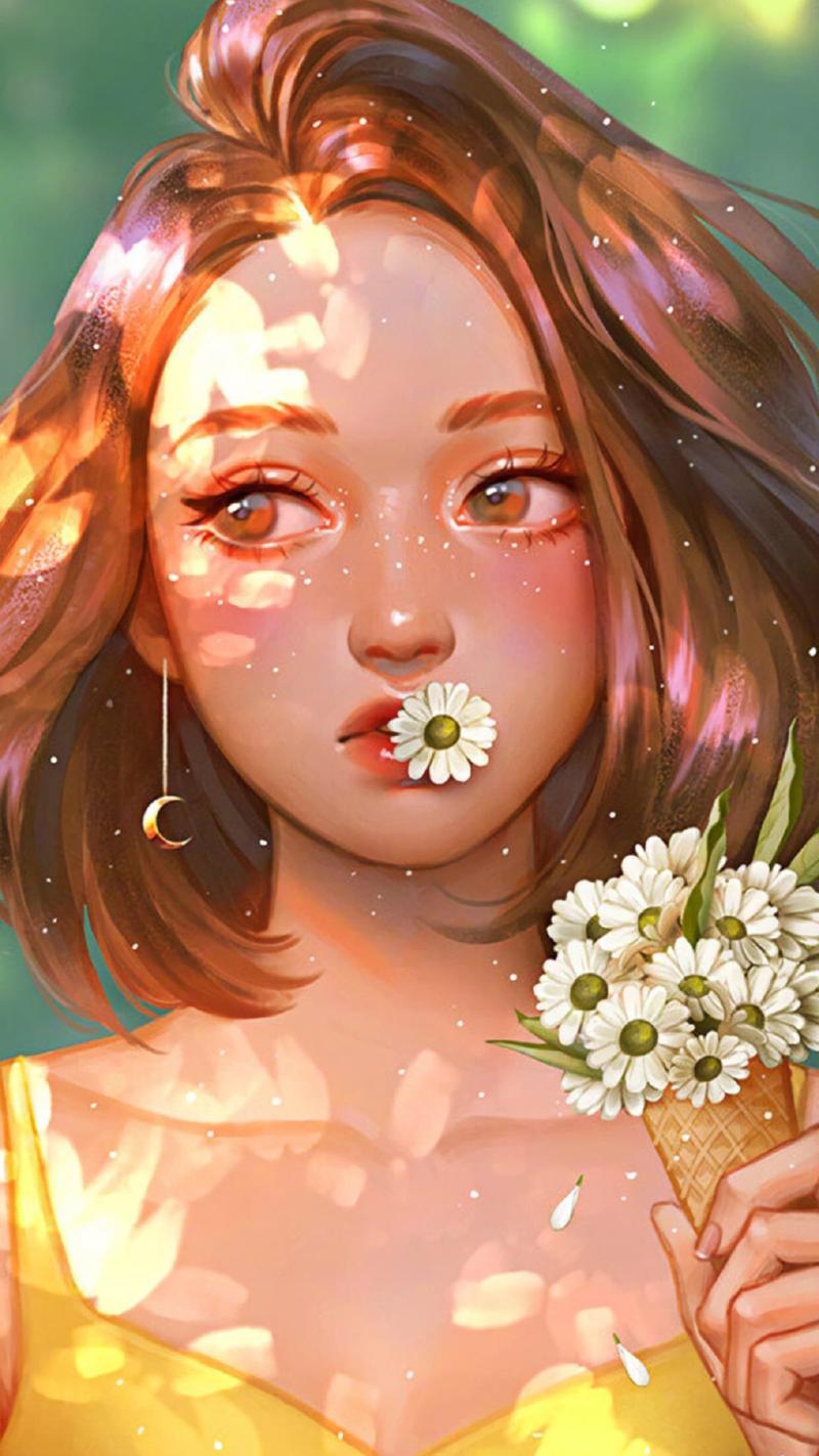 唯美女生手绘插画图片手机壁纸