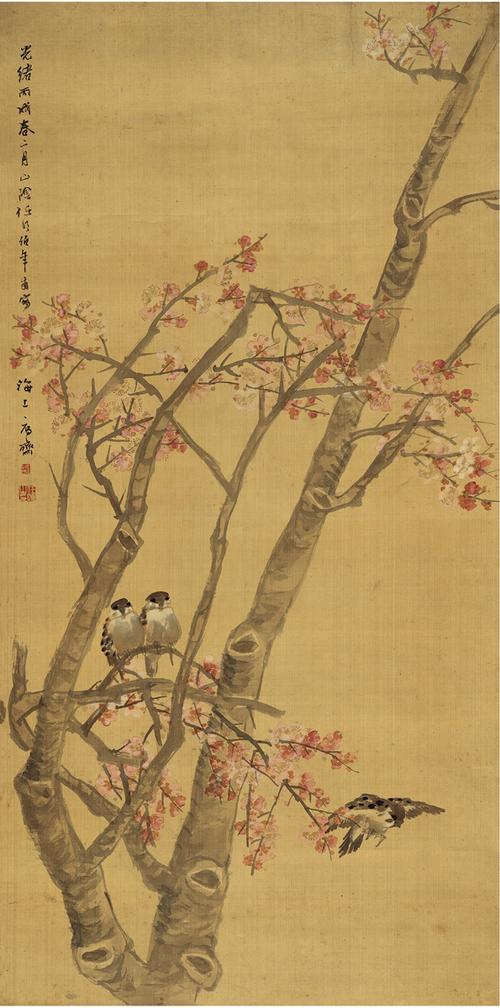 任伯年(1840～1895) 桃花禽憩图