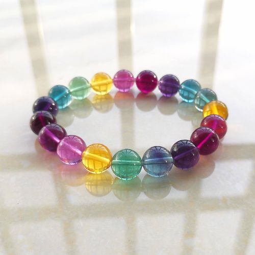 芙妃珠宝直播天然水晶七彩虹蓝紫色萤石单多圈手链碧玺旺夫暖宫石