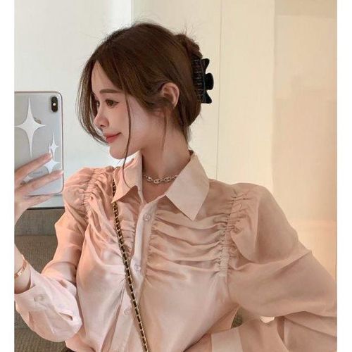 2021新款女生,2021最新款女生头像 法式泡泡袖衬衫女秋季设计感小众短款衬衣2021年新款气质长袖上衣【12