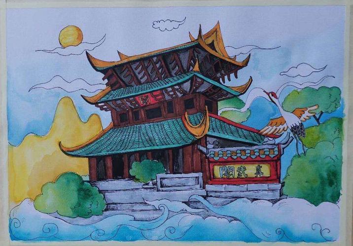 3,彩虹微社团:水彩画,简笔画描绘真武阁