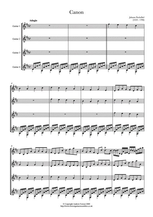 卡农吉他四重奏pachelbel吉他谱pdf15页