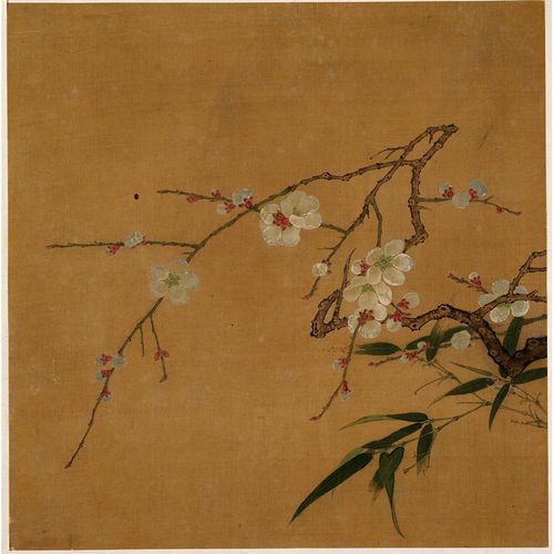 姿翰超高清微喷装饰画宋代马麟梅竹图工笔花鸟画绢本26x26画芯不装裱