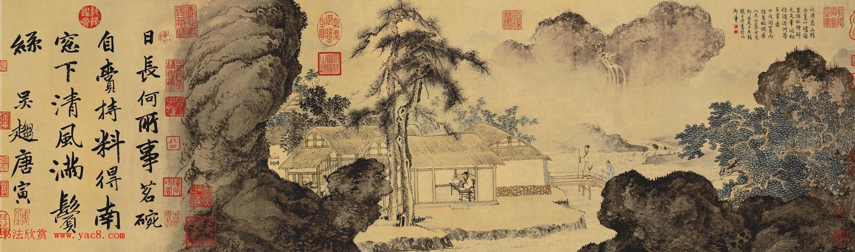 明唐伯虎书法字画唐寅事茗图卷北京故宫博物院藏