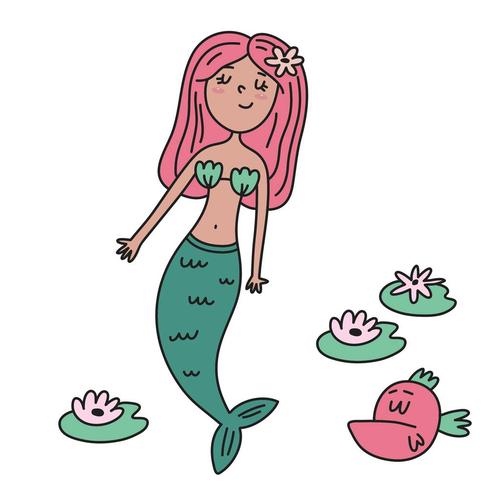 小美人鱼,可爱,美人鱼,矢量,插画