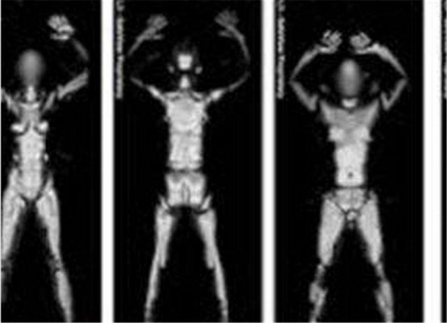 过安检时里面装什么,也能看的一清二楚                x光下的人体